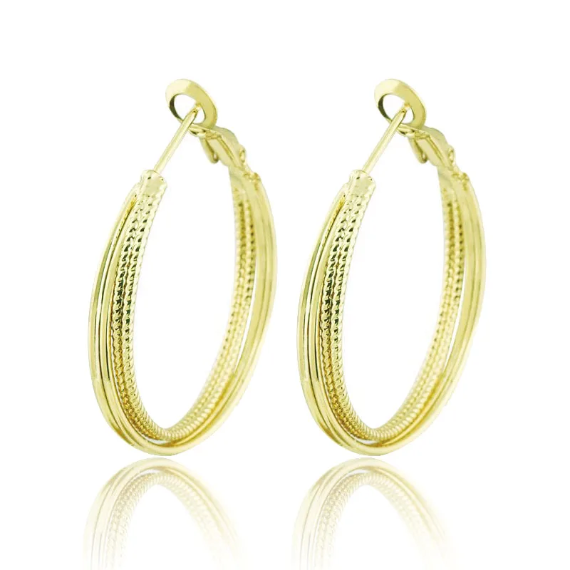 MxGxFam 14 k Light Gold color 4 Circle 30 mm Hoop Earrings for Women Fashion Jewelry |
