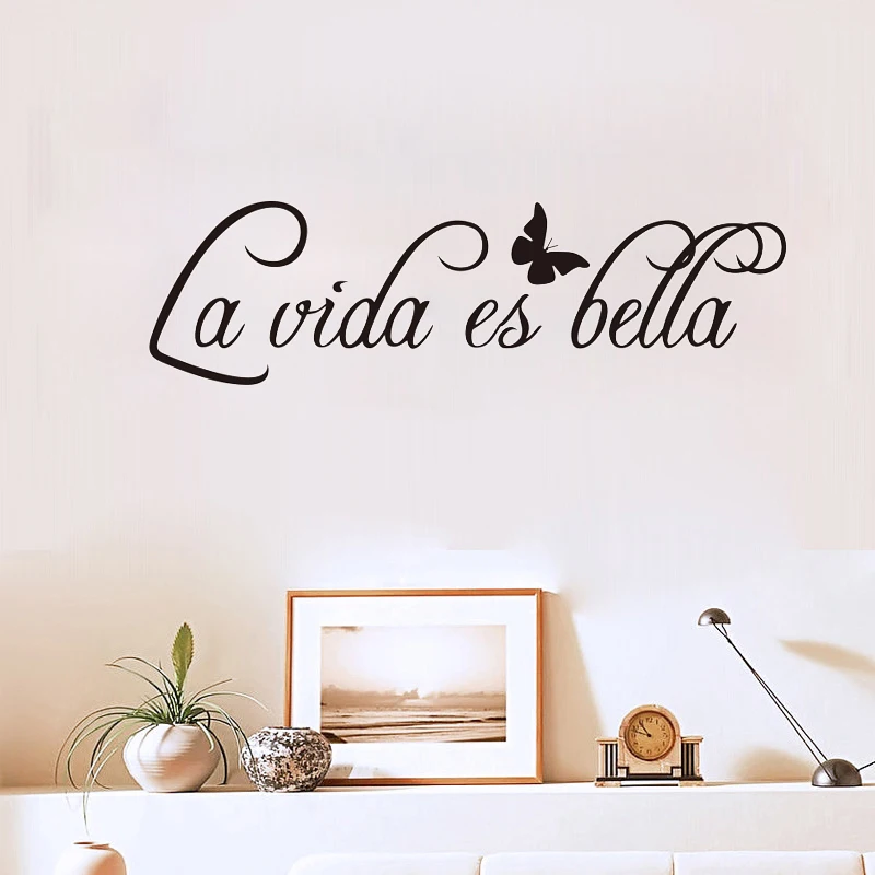 

Наклейки на стену La Vida Es Bella, виниловые съемные испанские французские наклейки, настенные наклейки для гостиной, спальни, декоративные обои