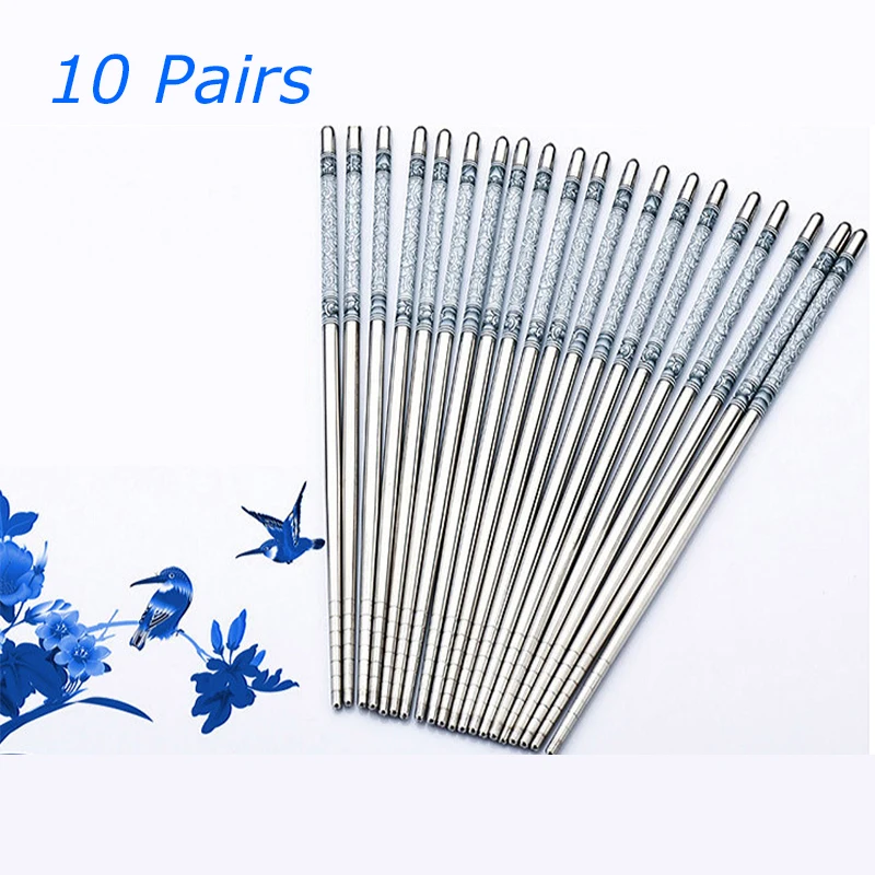 10 пар палочек для еды из нержавеющей стали серебристые китайские традиционные