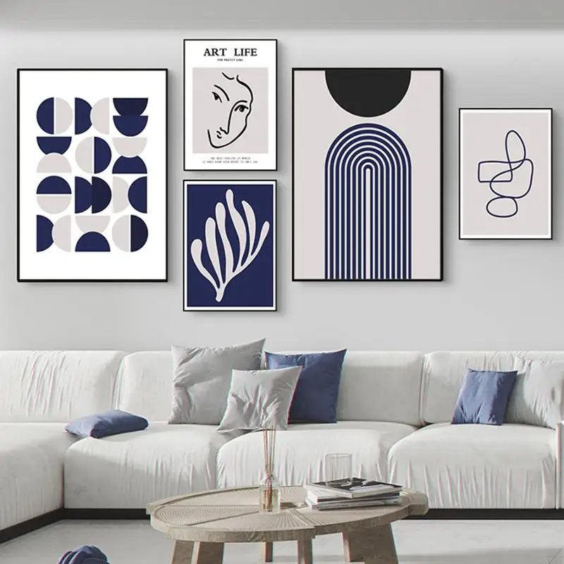 

Simple modern Nordic abstract line figure Klein blue living room art poster decorative painting picture painting core