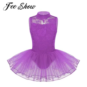 Детское кружевное балетное платье для танцев с ложным вырезом для девочек детские гимнастические купальники с застежкой-молнией, сетчатая юбка-пачка, одежда балерины