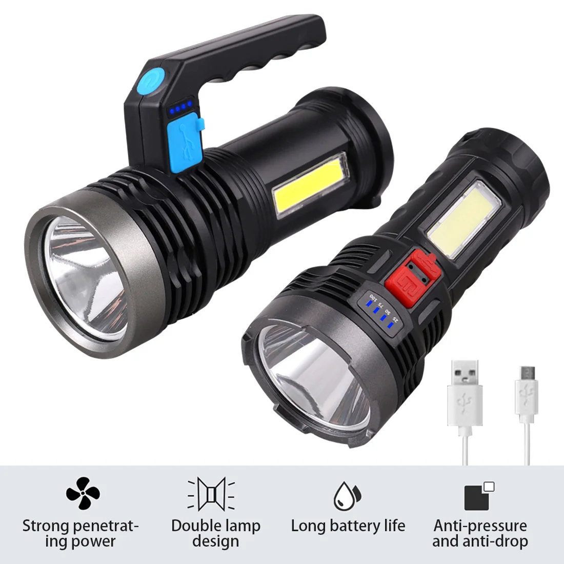 

Strong Light Super Bright Portable Portable Lamp COB Side Light Floodlight USB Rechargeable Outdoor Searchlight High Quality