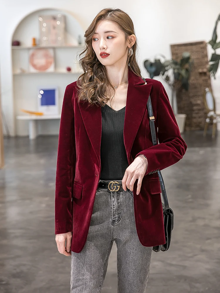 Размера плюс бархатный пиджак костюм женский пальто офисные женские бархатные