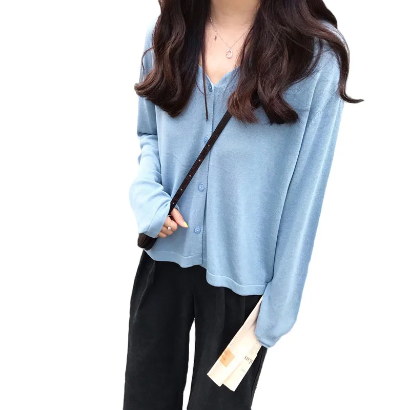 Укороченный кардиган с V-образным вырезом женские летние вязаные кардиганы