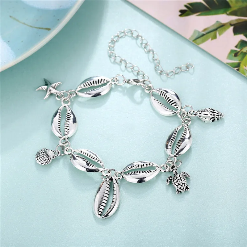 Женский винтажный браслет с кисточками серебристого цвета массивный черепахой