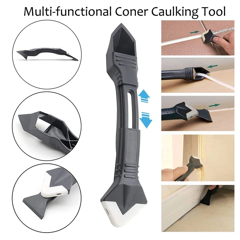 

Caulking Tool Set Glass Glue Angle Scraper with 5 Silicone Pads Grout Remover for Home Kitchen Bathroom Supplies 3-in-1