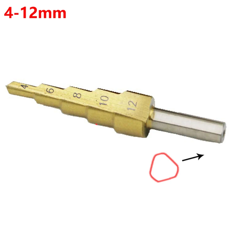 4-12 Triangle handle Hss титановые спиральные рифленые ступенчатые сверла 4-12/4-20/4-32 мм ступенчатые конусные режущие инструменты стальные деревообрабатывающие металлические сверла - Цвет: 4-12 Triangle handle
