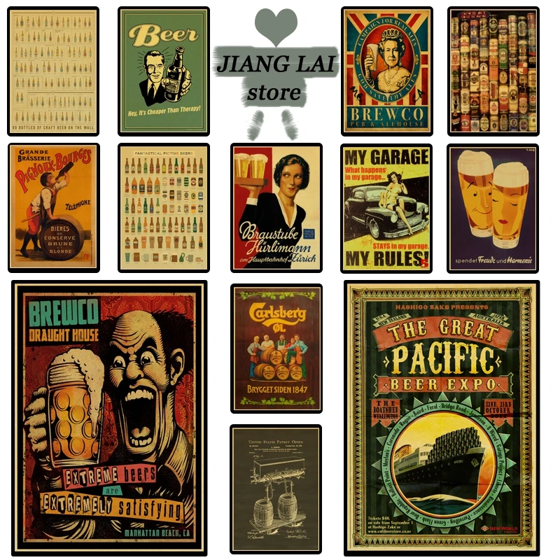 Винтажный крафт бумага Гепарды и питьевое вино из пивной стены постер для дома