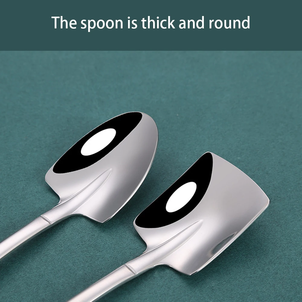 

1PCS Stainless Steel Iron Shovel Spoon Coffee Ice Cream Spoon Engineering Shovel Retro Cute Square Head Spoon Kitchen Gadget