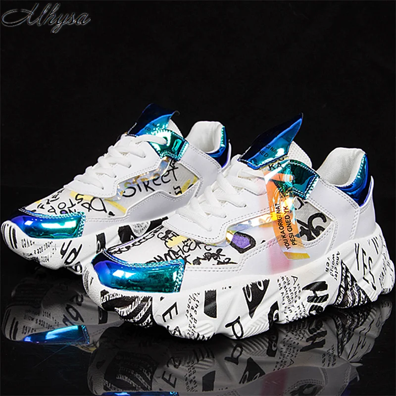 Женские кроссовки на толстой подошве Mhysa весенние с блестками повседневные