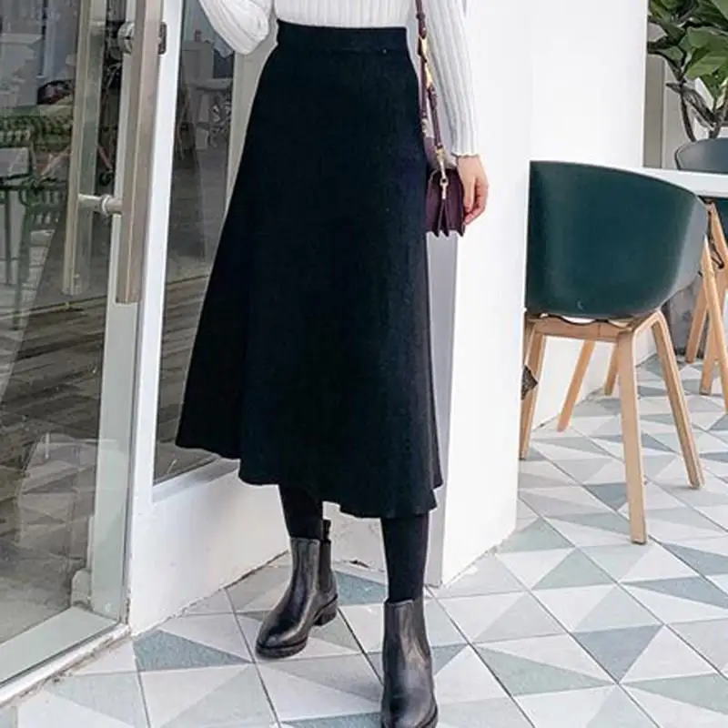 Фото 2019 женский зимний вязаный джемпер юбки эластичная талия плиссированная толстая