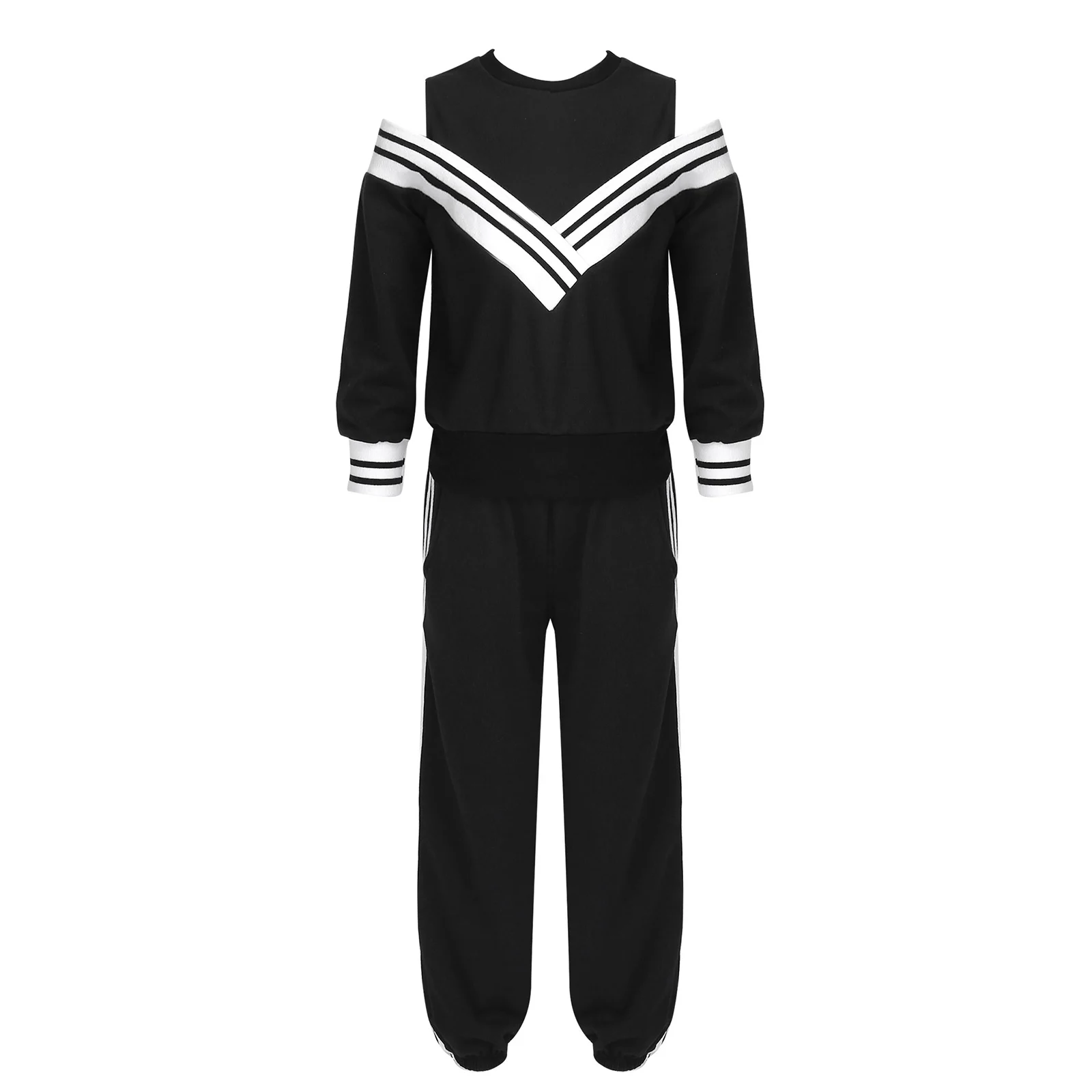 

Kids Girls Tracksuit Outifts Open Shoulder Long Sleeves Top and Pants Spring Fashion Casual Wear Children Running Gym Exercise