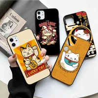 funny cute lucky cat phone case for funda iphone 12 mini xs 8 7 plus se x hard mobile cover 13 11 pro max 5 6 xr 10 unique shell