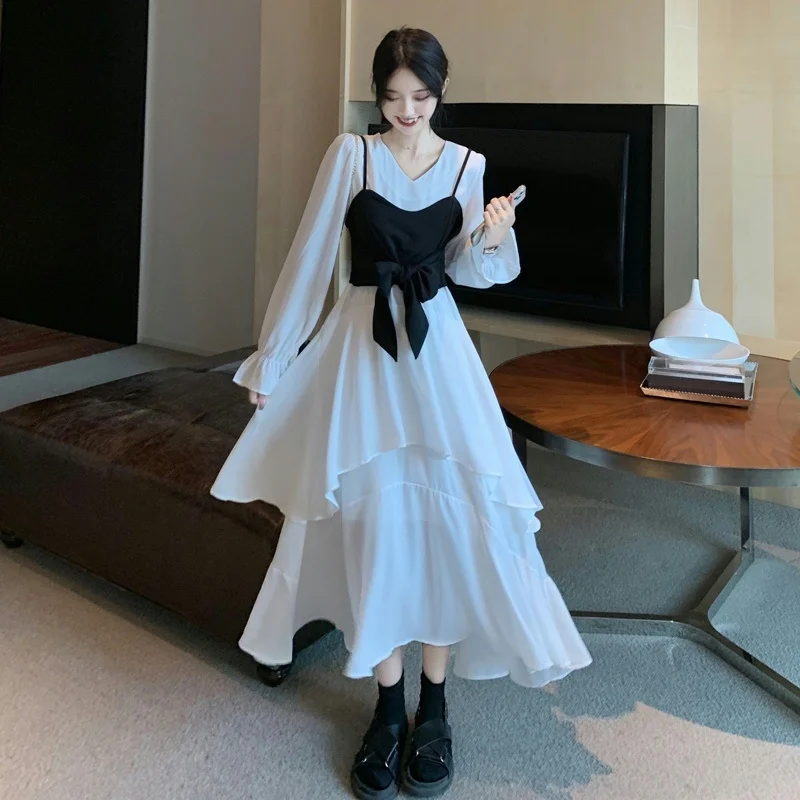 Однотонные женские комплекты с платьем Белое Женское платье весна-осень 2021