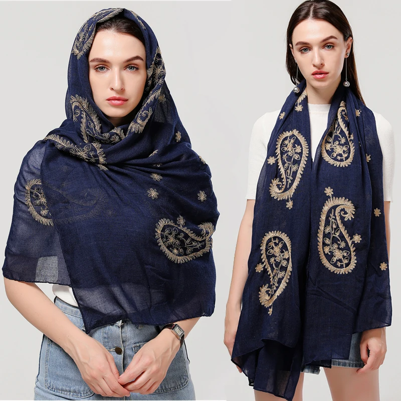 

Luxury Solid Paisley Scarf Woen Cotton Linen Long Headband Muslim Under Scarves Shawl Wrap Foulard Soft Summer 180*90cm Bandana