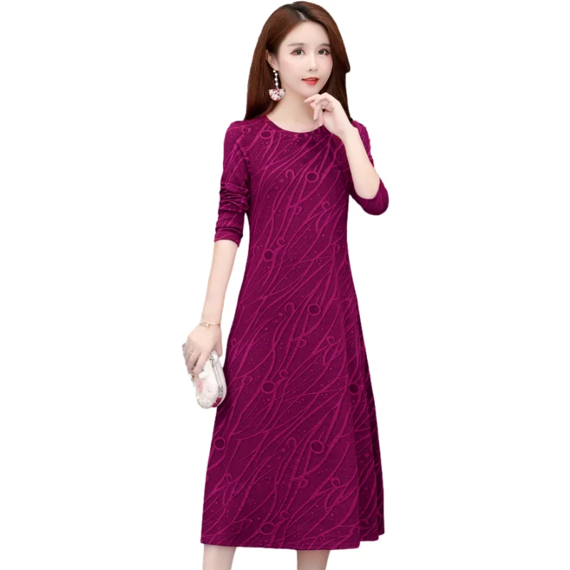 Весенне осеннее Новое Женское платье с длинным рукавом и круглым вырезом для