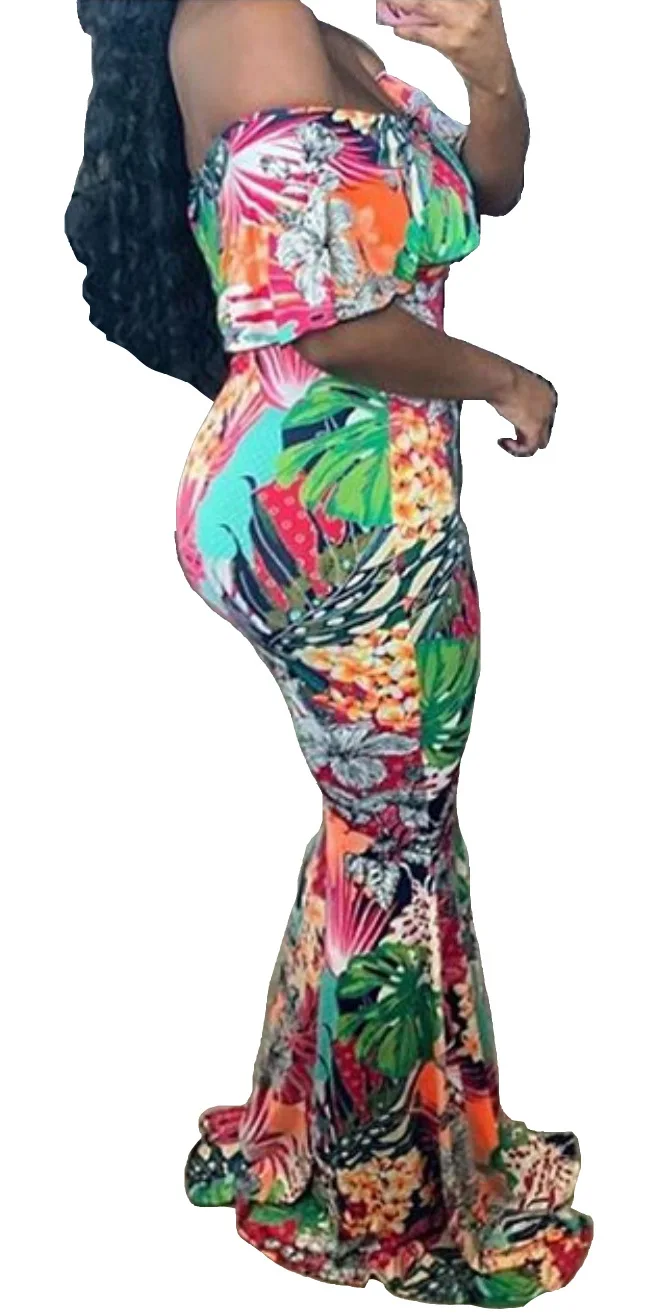 Женское платье рубашка с открытыми плечами длинное приталенное разноцветным