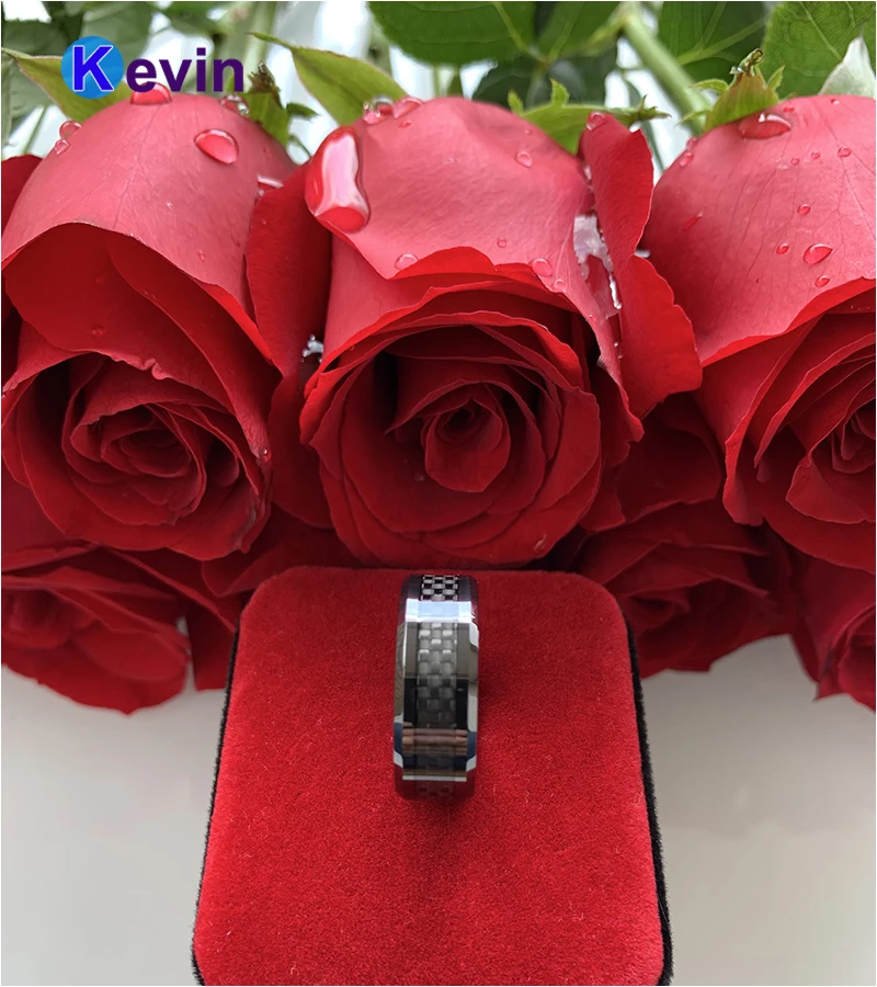 Мужское женское черное вольфрамовое кольцо обручальное с черной вставкой из