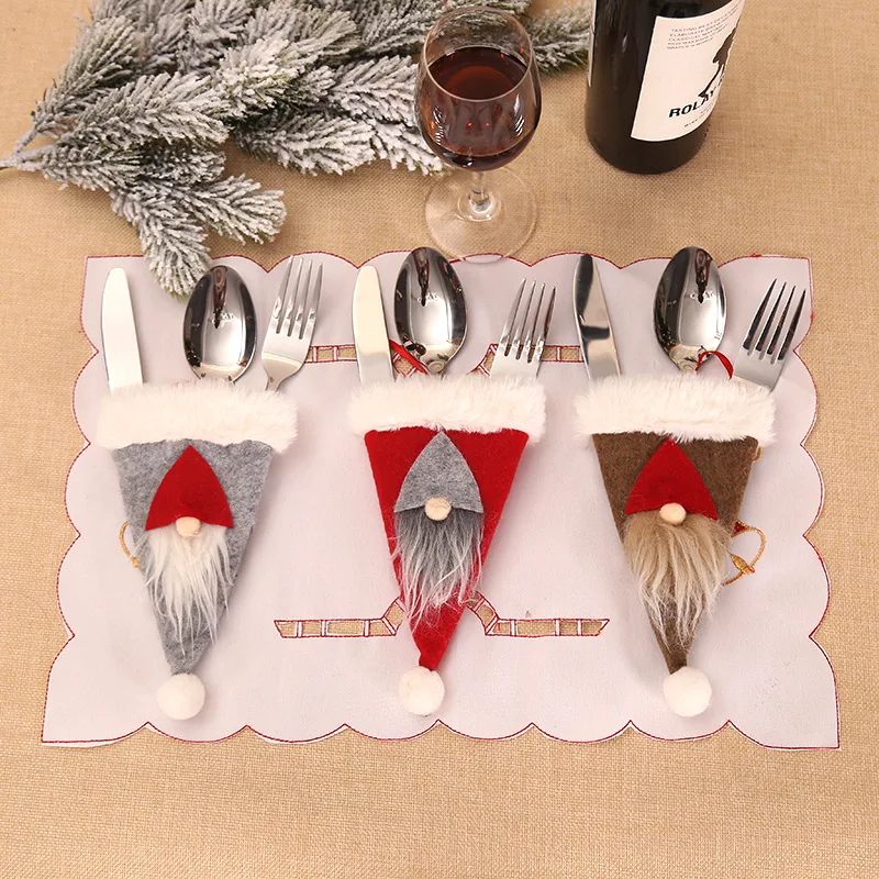 

Santa Hat Reindeer Christmas New Year Pocket Fork Knife Cutlery Holder Bag Home Party Table Dinner Decoration Tableware 62419