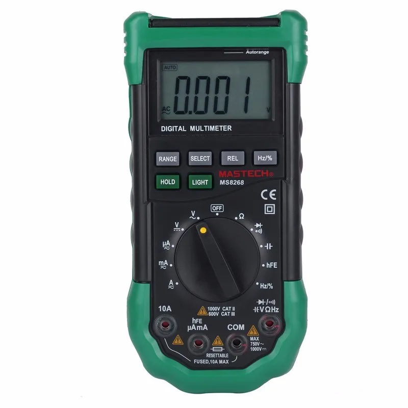 MASTECH MS8268 цифровой мультиметр Ручной и автоматическая защита ac/dc Амперметр Вольтметр Ом частота Электрический тестер диодный детектор
