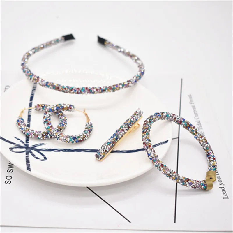 Набор из 4 больших женских сережек модная блестящая повязка для волос золотые