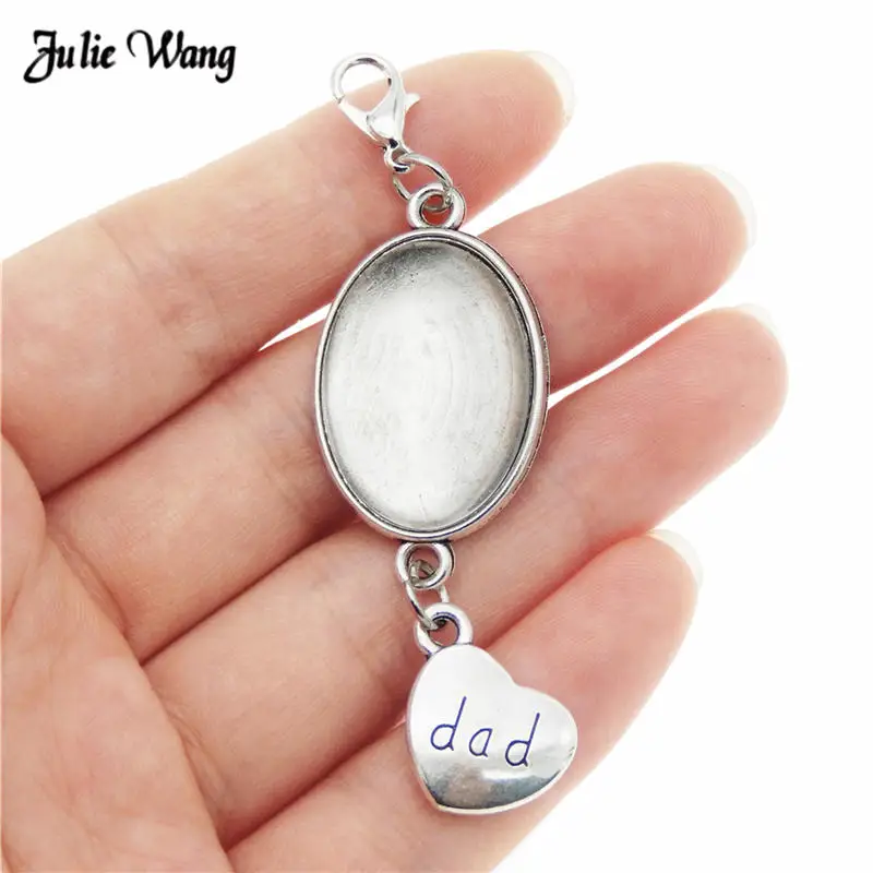 

Julie Wang Alloy Oval Wedding Bouquet Photo Charm Silver Color Memorial Dad Mom Heart Bridal Pendants Keychain DIY Accessory