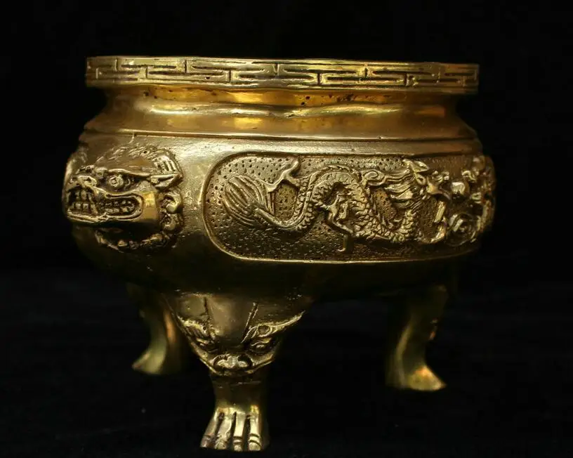 

Chinese Fengshui Bronze Brass Animal Dragon Beast Statue Incense Burner Censer