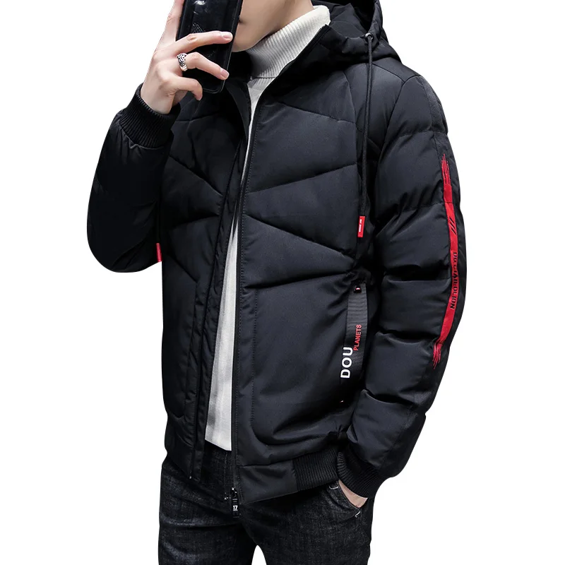 2021 New Fashion Fit Hooded Men Parkas Slim Solid Color Mens Coat Casual Thick Windbreakers Winter Outwear Male Cotton Padded