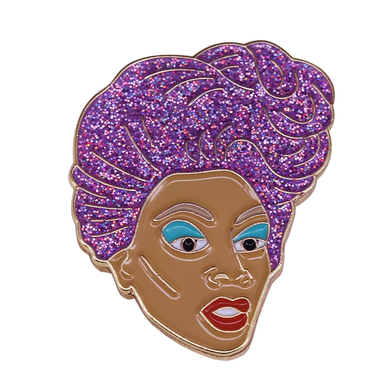 Эмалированная шпилька RuPaul с фиолетовым блестящим париком RPDR drag fans