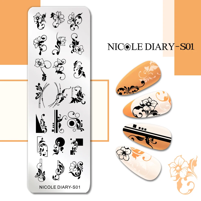 Трафареты NICOLE DIARY для стемпинга ногтей пластины с геометрическими волнистыми