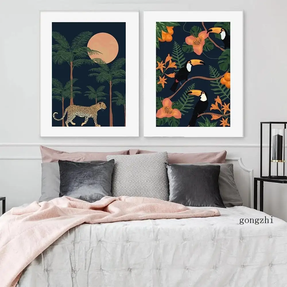 

Tropical Toucan Jungle Leopard Nordic Posters Abstract Landscape Canvas Painting and Prints Wall Art Pictures Living Room Decor