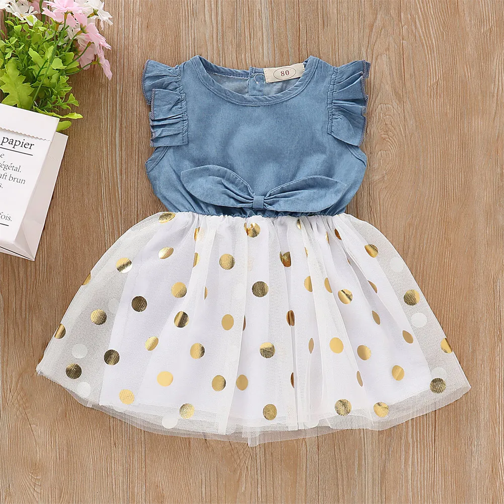 

Summer Girls Dresses Kids Baby Girls Clothes Denim Tulle Tutu Dress Princess Party Sequins Sundress