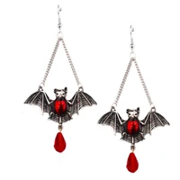 vintage silver color gothic style red bead bat dangle earrings for women 2021 trendy hallowmas accessories wholesale