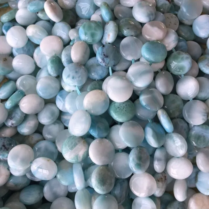 

Dominicana Natural Genuine Blue Larimar Flat Disc Coin Small Beads 15"