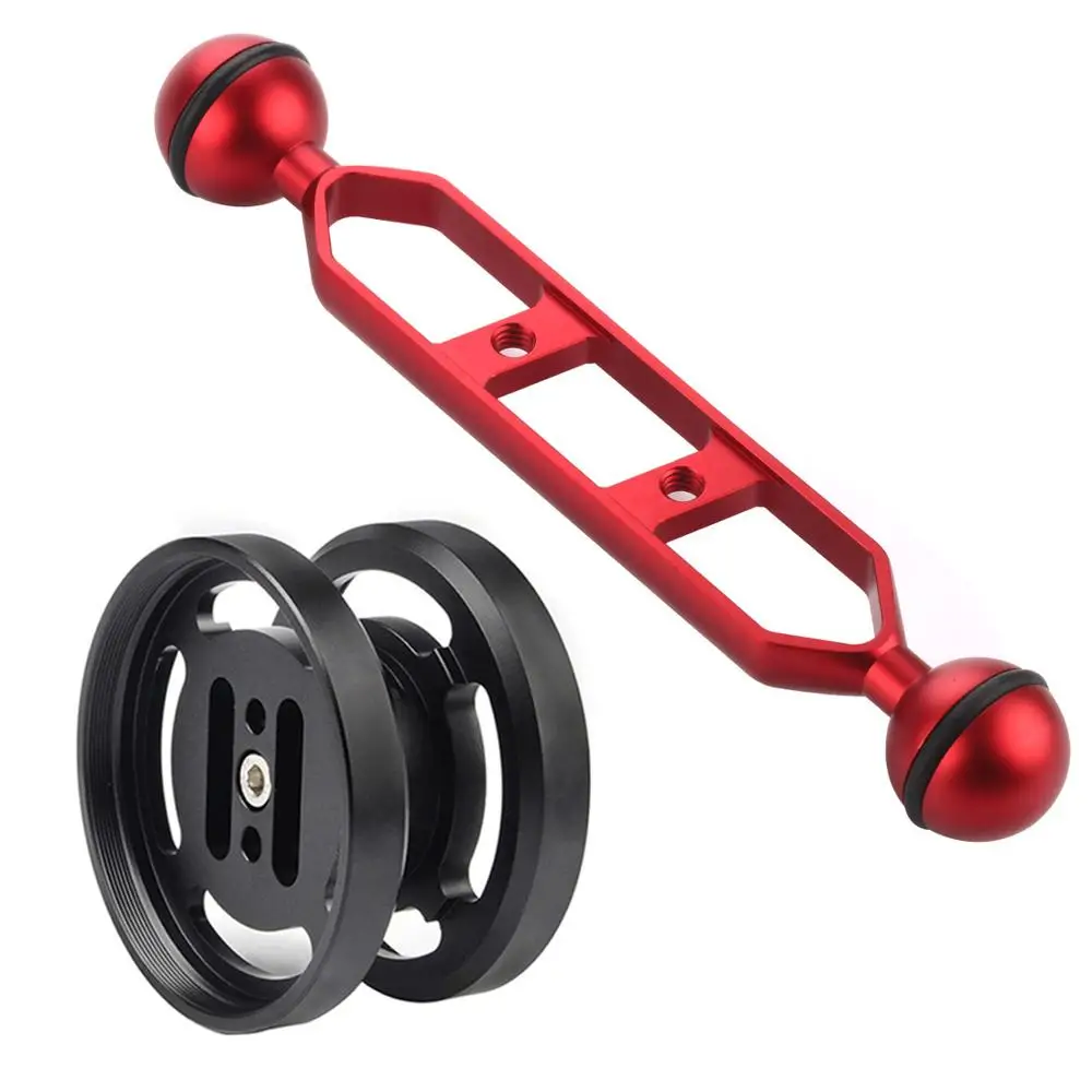 with 7inch arm red Алюминий двойной 67 мм Макро/Широкий формат объектива подставка держатель с 5/7/9/11 дюймов нетонущий браслет на руку для подводной съемки DSLR фотокамера - Цвет: with 7inch arm red