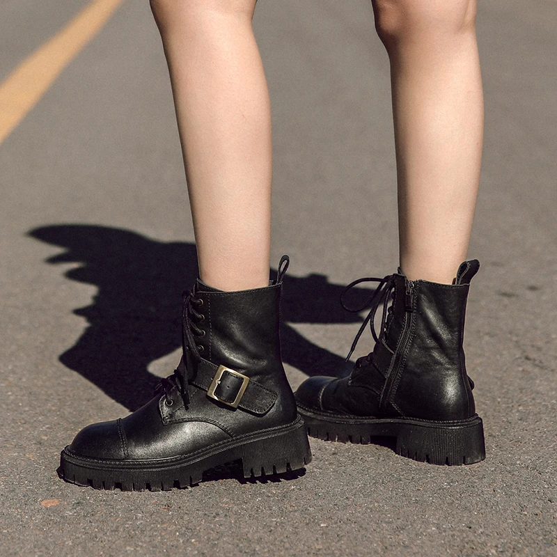 

VERCONAS Popular Cool Women Outdoor Ankle Boots Autumn Winter Shoes Woman Cross-Tied Side Zipper Motorcycle Boots Martin Boots
