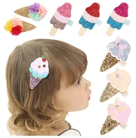 wholesale 50pclot boutique ice cream glitter bow hairpins for kids girls ice cream flower barrettes diy party hair accessories