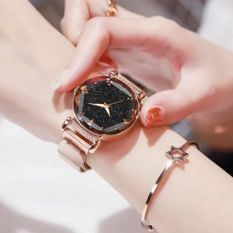 Женские брендовые Роскошные сетчатые магнитные часы с пряжкой Lucky Flower женские