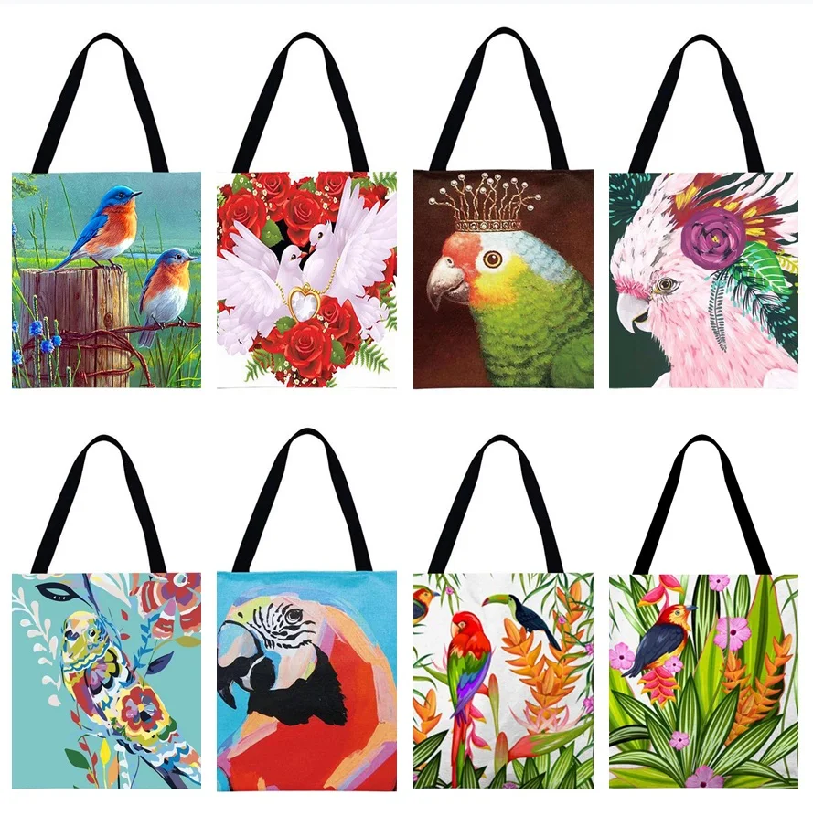 

Cartoon Bird Printed Shoulder Shopping Bag Casual Ladies Handbags Casual All-match Linen Fashion Women Square Bags