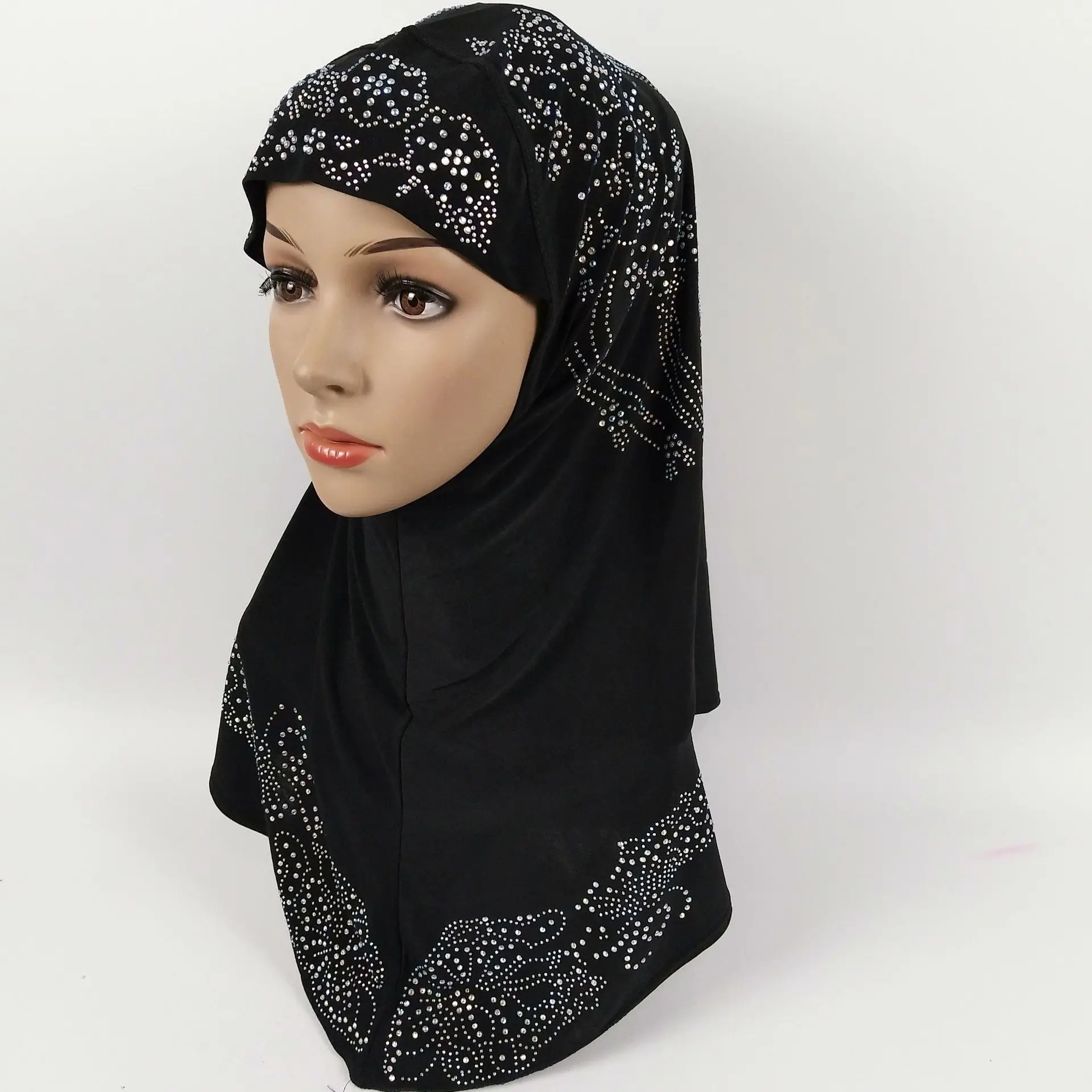 Малазийский мусульманский хиджаб шарф однотонная хлопковая шаль с бриллиантами