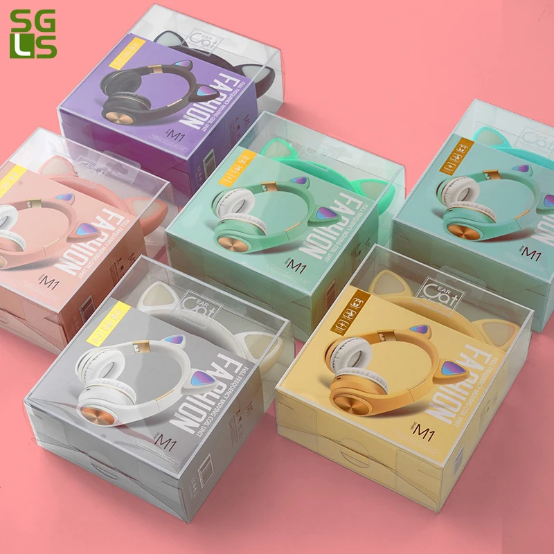 

NEW LED Cat Ear Wireless Headphones Metallic feel Earmuffs Headset Bluetooth 5.0 Kids Headset Support TF Card With Microphones