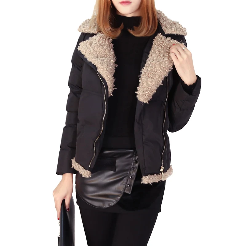 Женская короткая парка с воротником из овечьей шерсти модель 2019 года|Женские
