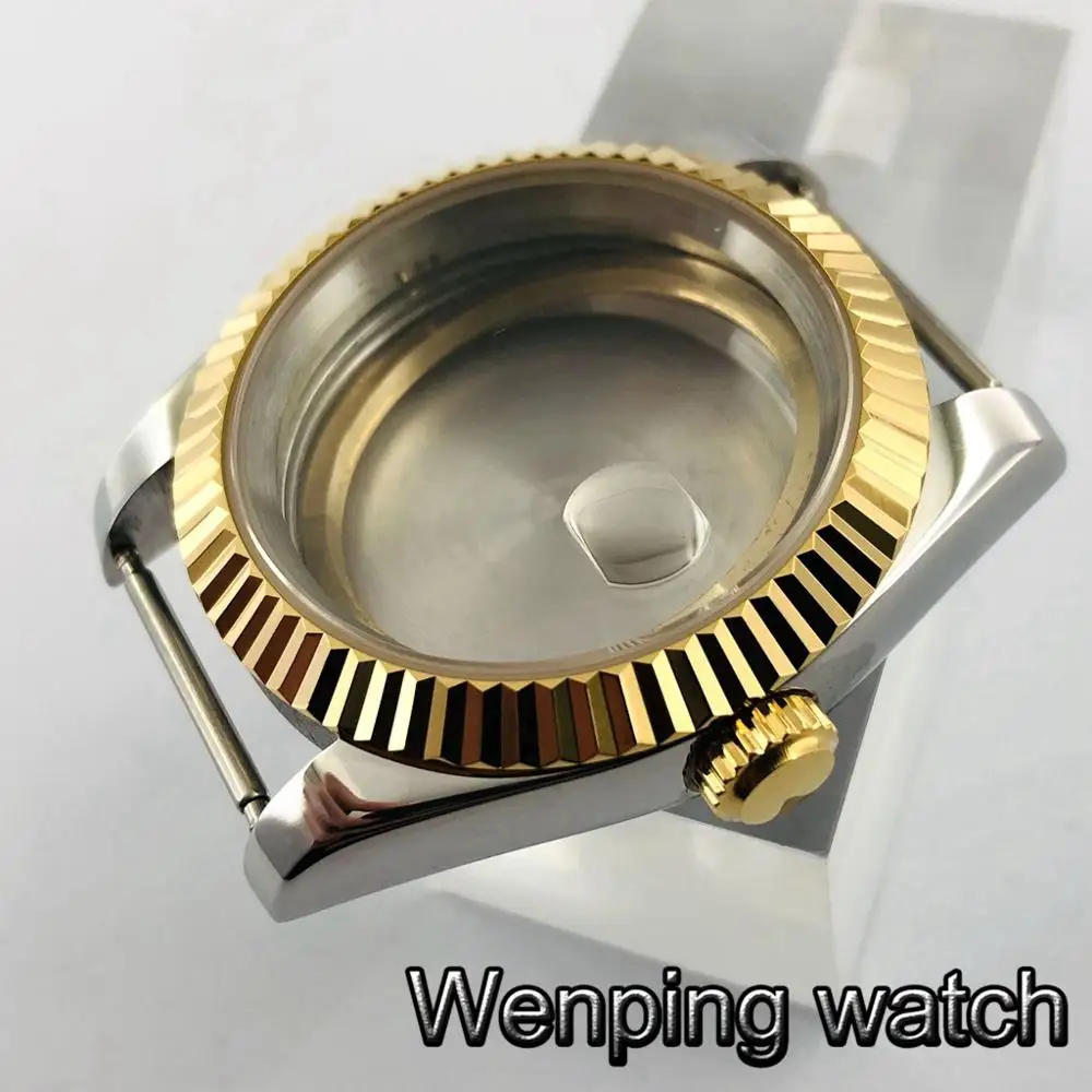 40 мм сапфировое стекло серебристый футляр для часов позолоченный ободок