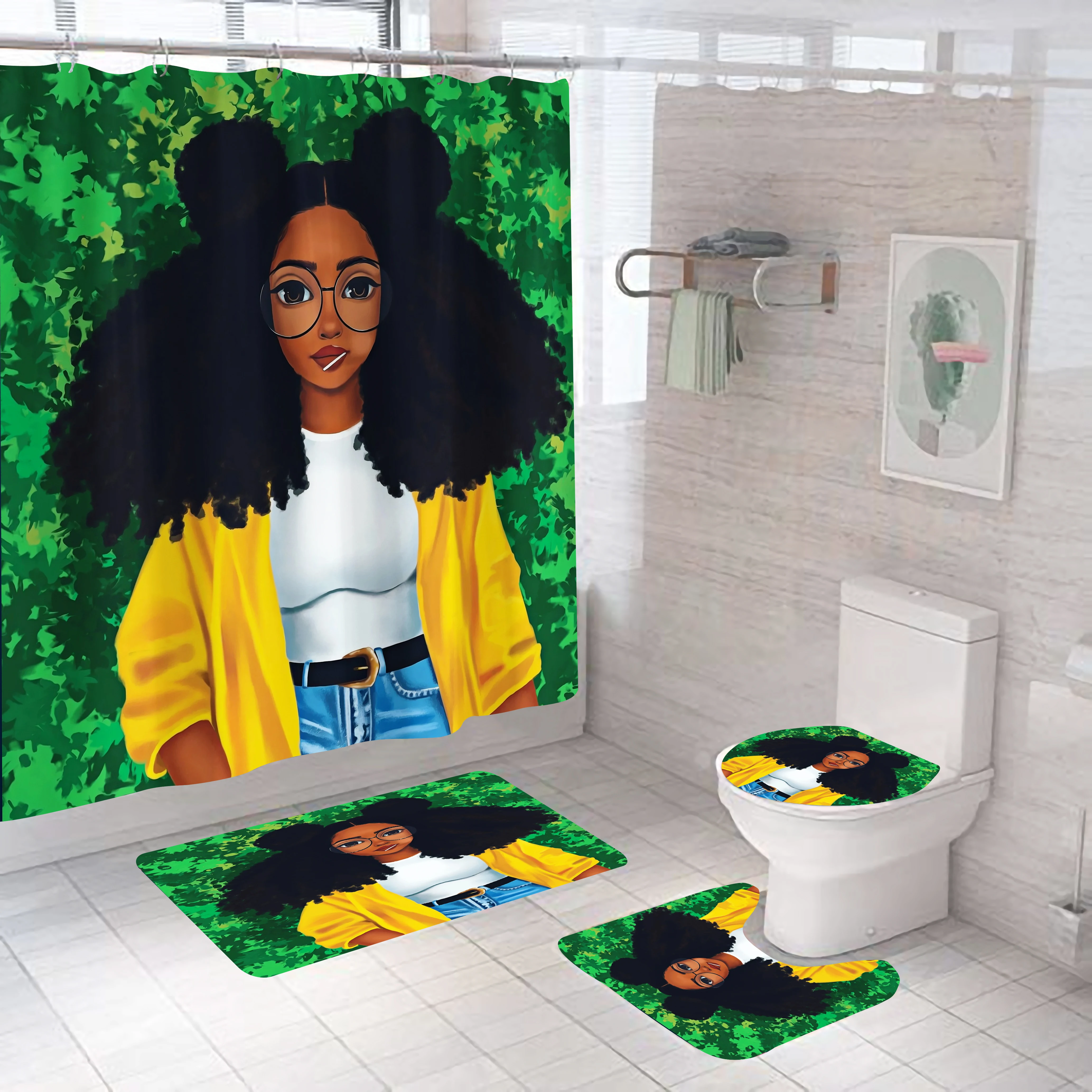 Модная занавеска для душа Африканской женщины и девочки набор домашней ванны