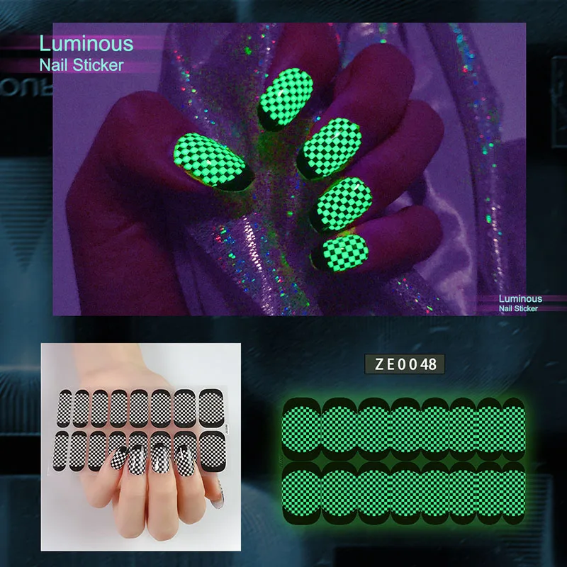 

LADY KINDOM Luminous Effect Nail Polish Film Glow In Dark Cow Flower Funny Pattern Nail Wrap Waterproof Eco-friendly Nail Strips