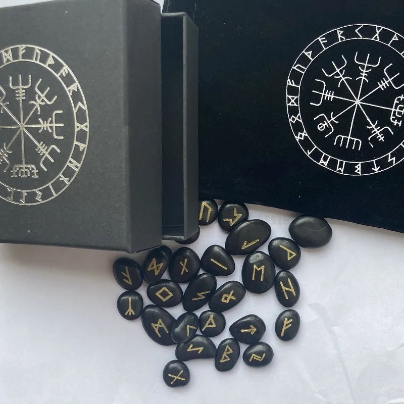 25 шт./компл. гравировкой Riverstones Руна викингов камни комплект ювелирных изделий