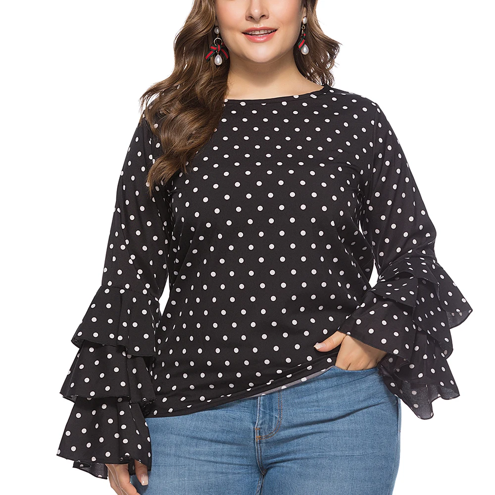 Большие размеры женская блузка в горошек большие шифоновые рубашки модная