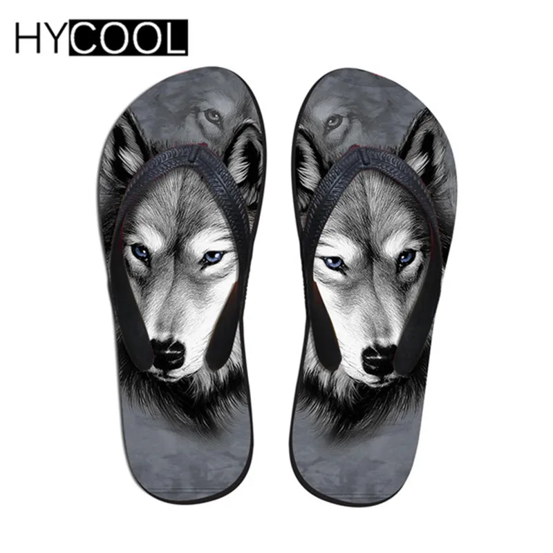 HYCOOL/Новинка; Модные женские Вьетнамки без шнуровки; милые летние женские шлепанцы с изображением мопса; женская пляжная обувь на плоской подошве с объемным рисунком Хаски; - Цвет: W1428AB