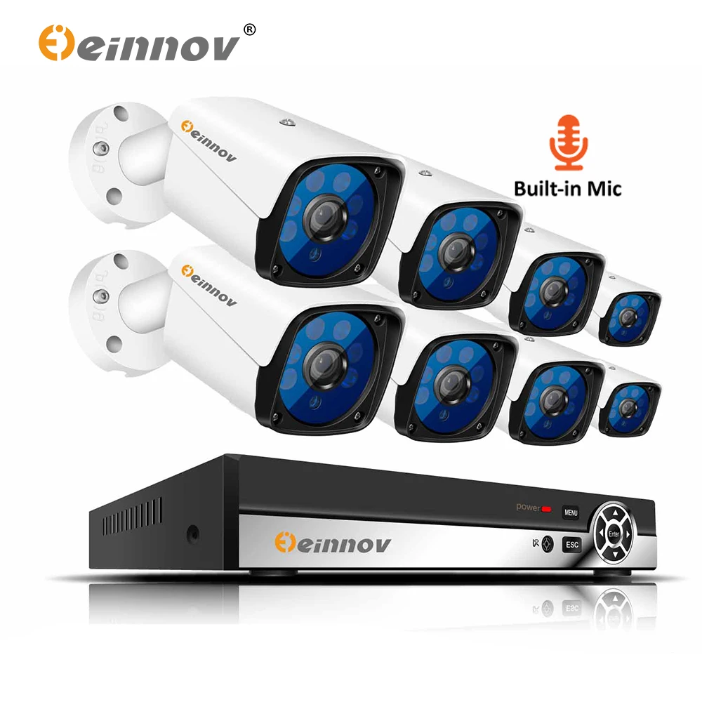 Einnov аудио запись 2MP 8CH наружное видеонаблюдение POE камера домашняя безопасности