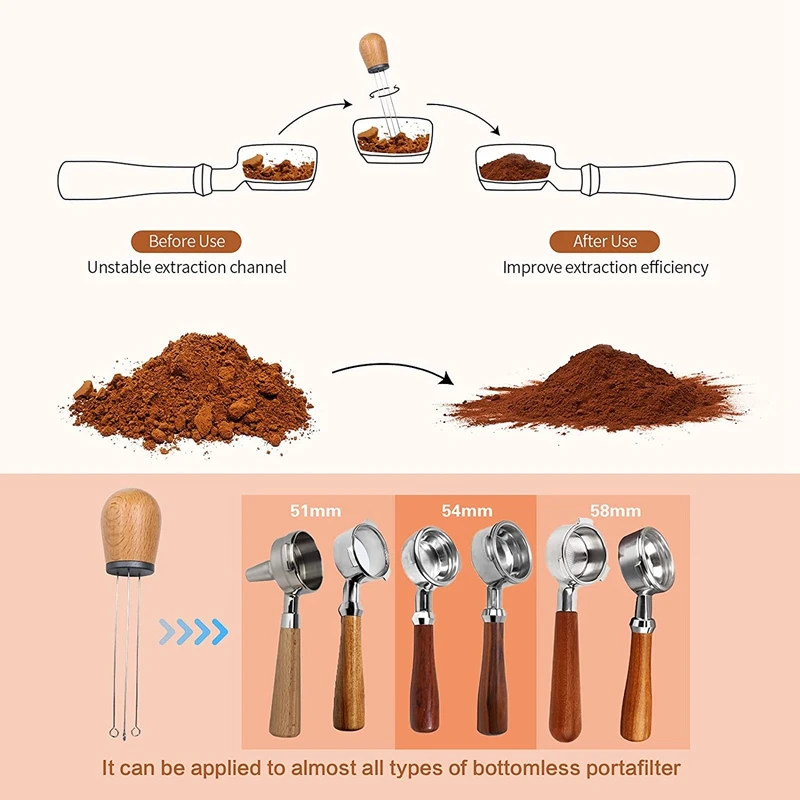 

Coffee Stirrer Needle,Whisk Wood Handle Pin Distributor for Tamper Stirring Distribution with Filter Paper,CleaningBrush